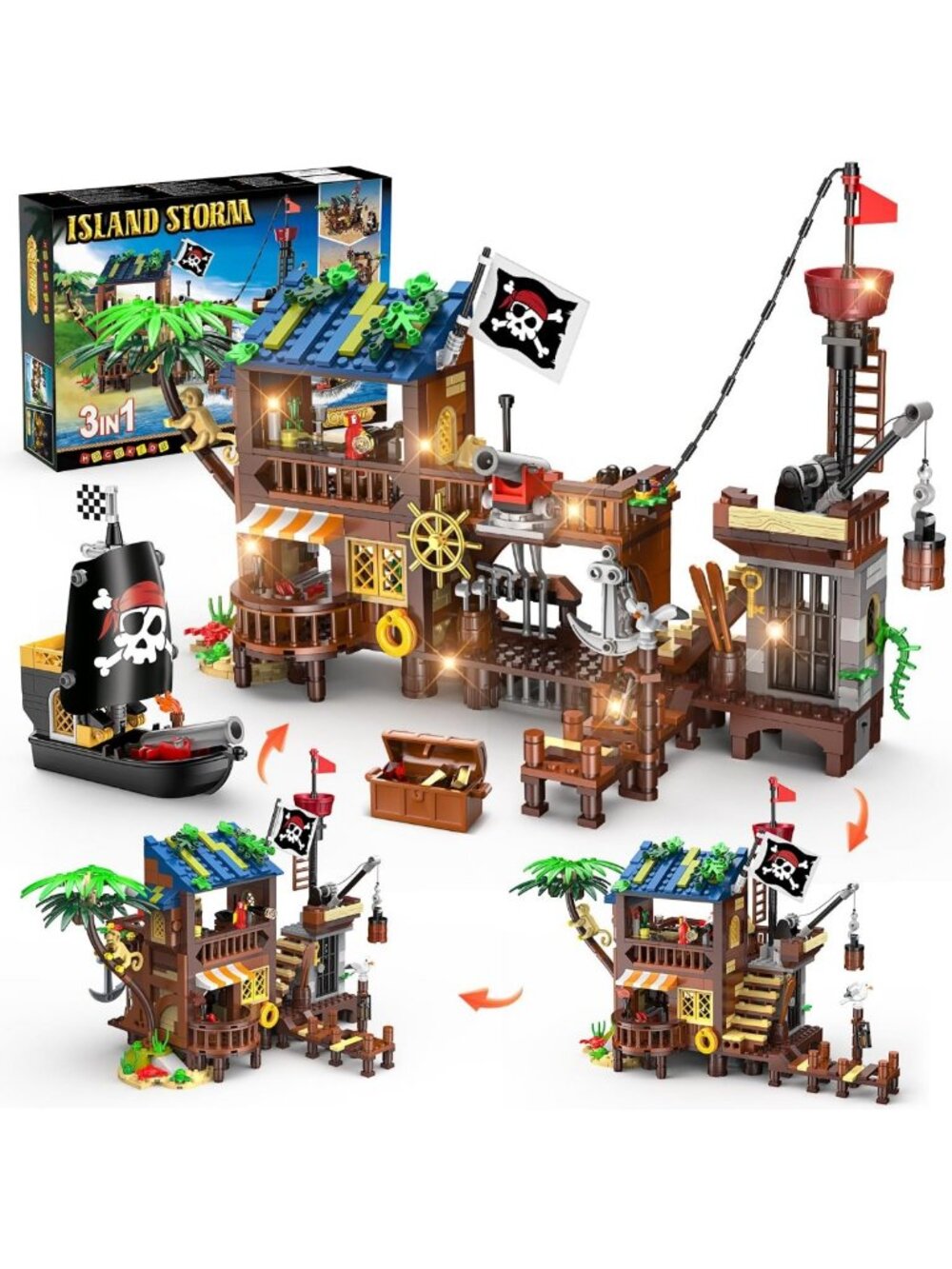 Pirate Ship Building Set with LED Light - 781PCS STEM Blocks for Kids 6-12